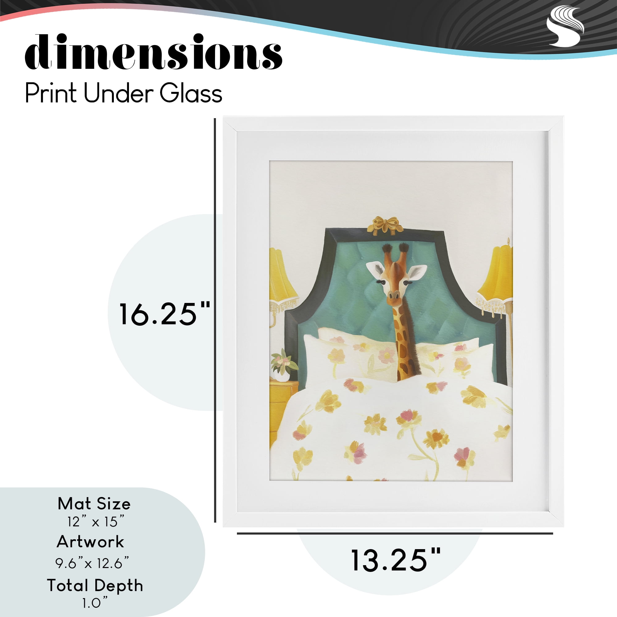 Good Morning Giraffe in Bed White Framed Print Under Glass, design by Leah Straatsma