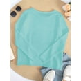 thumbnail image 3 of Women'S Beach Cover Up Letter Print Long Sleeve Sweater Crew Neck Split Hem Crochet Jumper Top Green M, 3 of 4