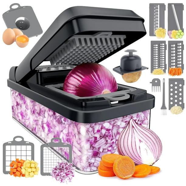 Picadora de verduras SpaceHacks 12 en 1 con 7 cuchillas, color gris