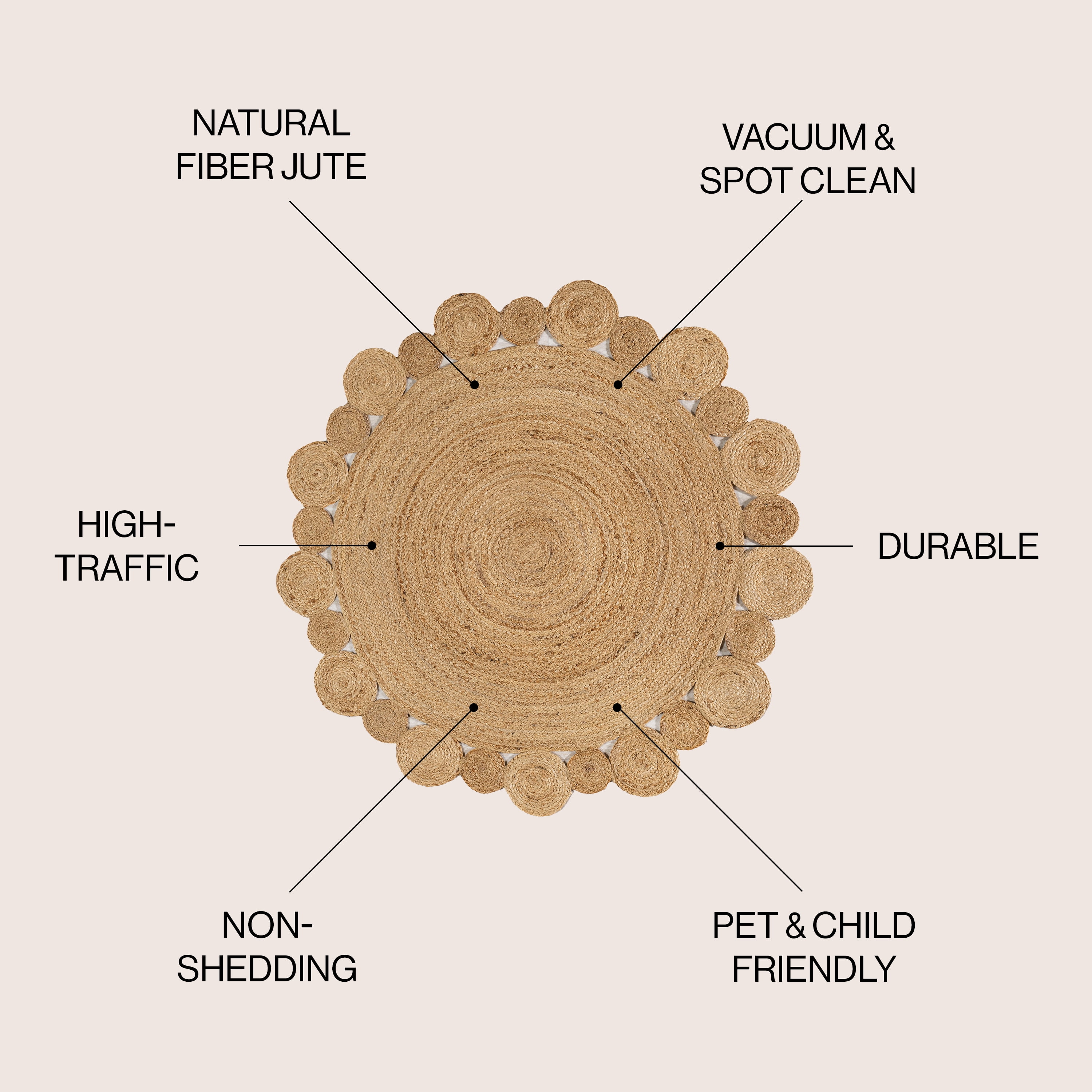JONATHAN Y ANSA 6' Round Area Rug, Eden Jute Hippie Circle - Natural, RNF102A-6R