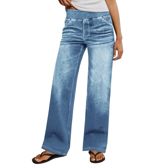 Wide Leg Jeans Pants for Women High Waist Baggy Stitch Casual Stretchy Loose Denim Pockets Washed Pants