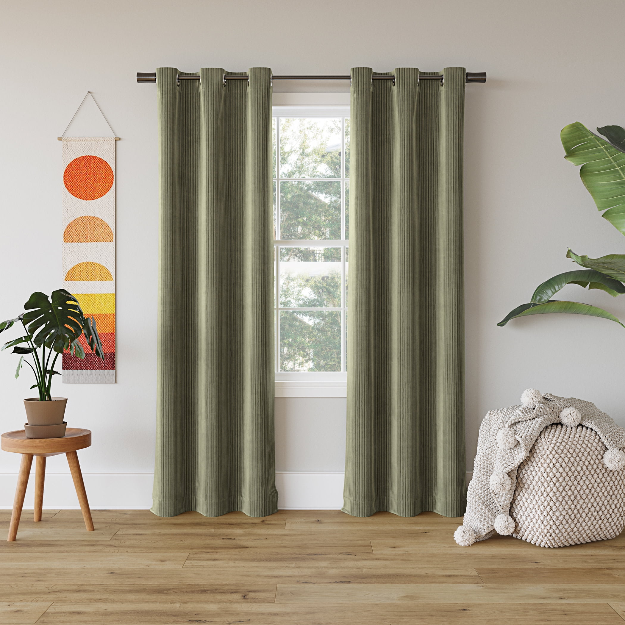 Sun Zero Cascade Pleated Velvet Blackout Grommet Curtain Panel, 40"X96", Sage Green