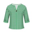 thumbnail image 4 of Craaazy Women Plus Size Tops Loose Fit Plaid V Neck Single Button 3/4 Sleeve Casual Shirts for Daily Wear Gift, 4 of 5