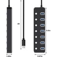 thumbnail image 5 of Concentrador divisor USB, concentrador de datos USB 3.0 de aluminio con interruptores de encendido y apagado individuales y luces LED para computadora portátil, PC (4 pies/120 cm) (7 puertos), 5 of 5