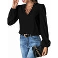 thumbnail image 3 of Women Long Lantern Sleeve Blouse Tops V Neck Shirts Loose Blouses Black L, 3 of 9