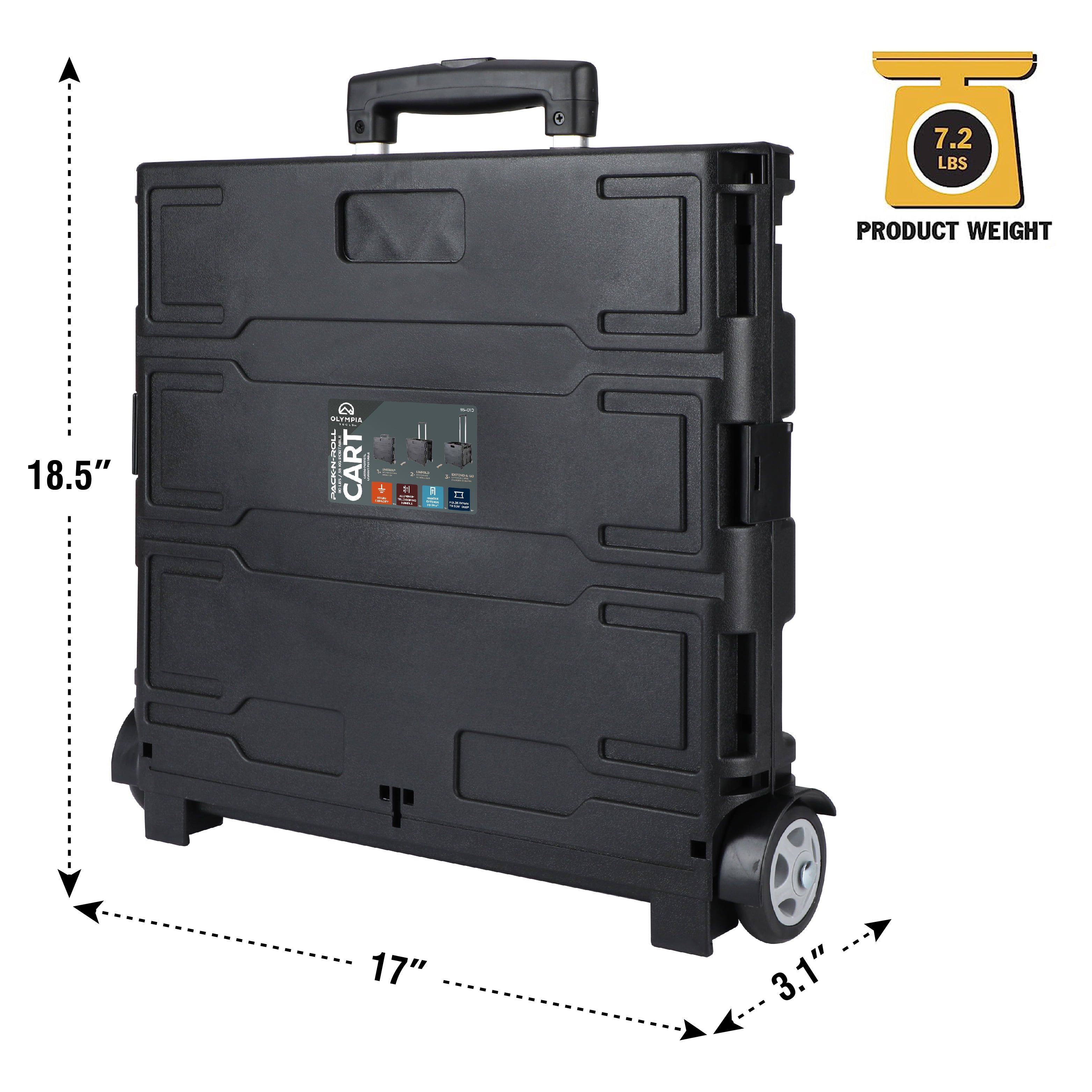 Olympia Tools Folding Utility Cart, Portable Rolling Crate Handcart Shopping Trolley Collapsible Tool Box, Rolling Cart for Teachers, for Shopping, Office, Storage