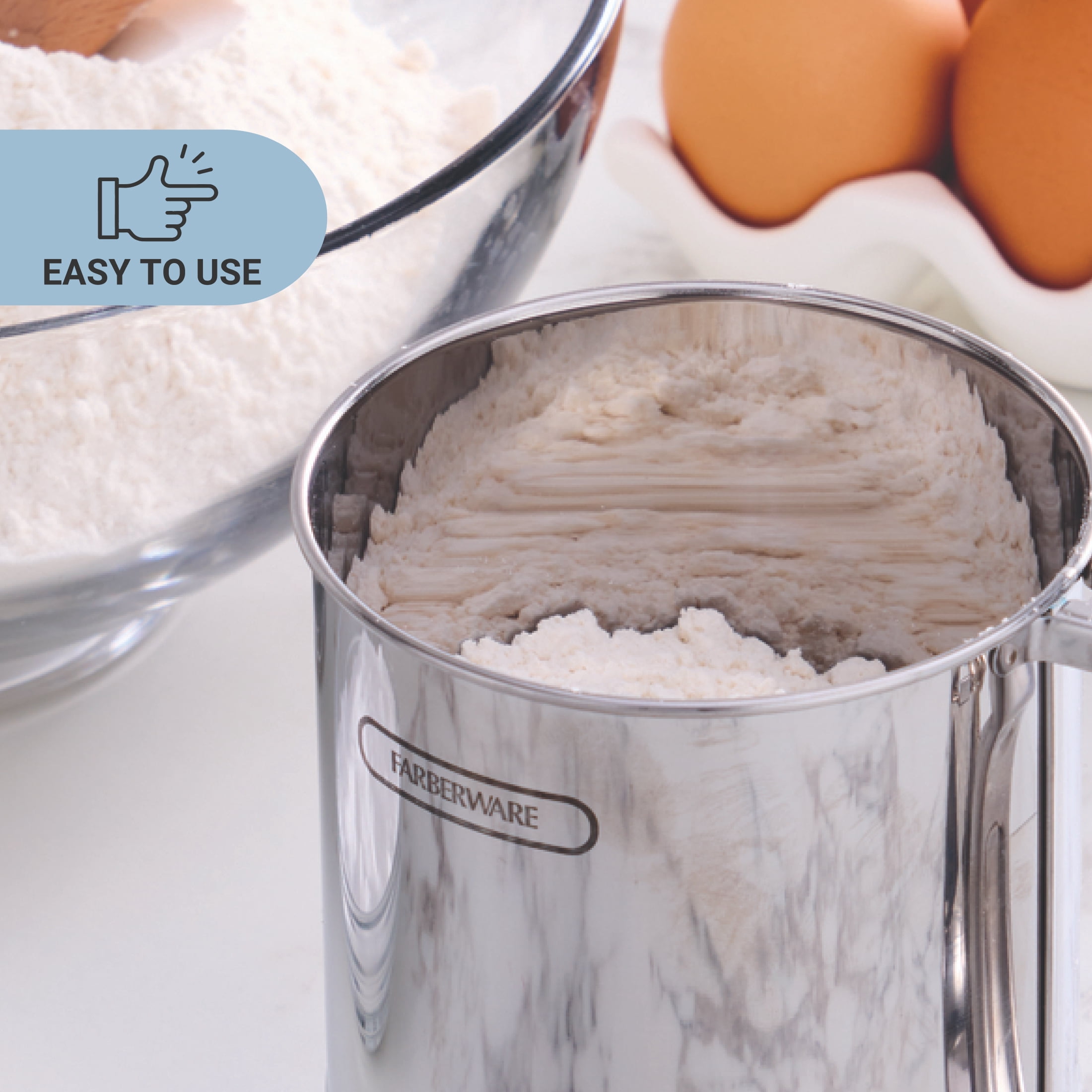Farberware Professional Stainless Steel 3 Cup Flour Sifter with One-Hand Operation