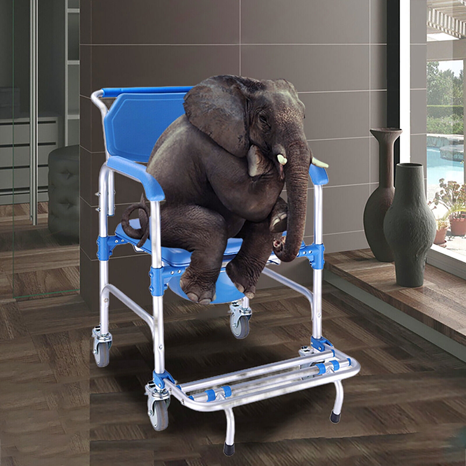 Medical Shower Commode Wheelchair Transport Chair Mobility Bedside Toilet 350lbs