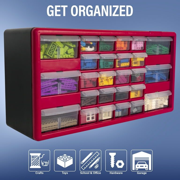 Akro-Mils 26 Drawer Plastic Cabinet Storage Organizer, Red, for