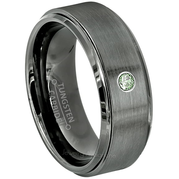 Brushed Gunmetal Tungsten Ring - 0.07ct Solitaire Alexandrite Ring - Personalized Tungsten Wedding Ring - Custom Made June Birthstone Ring TN616BS