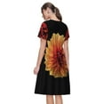 thumbnail image 2 of Horeoi Orange Dalia Print Women's Short Sleeve Dress Breathable Polyester-Spandex All-Over Print A-Line Side Pockets Elastic Waist, 2 of 6