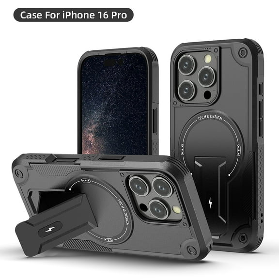 TYJKeJi Case with Holder Stander Kickstand Drop Resistant Shockproof Case For iPhone 16 Pro (6.3inch)