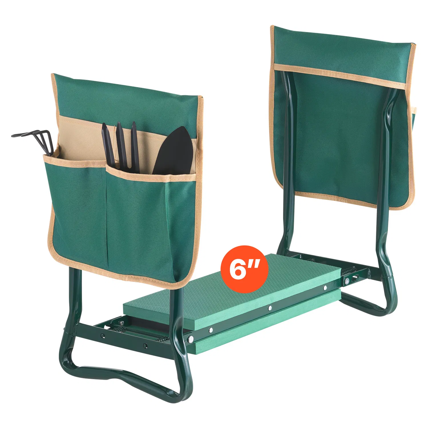 Heavy Duty Garden Kneeler and Seat with 6-Inch Wide Kneeling Pad,Portable Folding Bench for Pain Relief,Includes 2 Tool Bags Ideal for Seniors and Gardeners