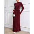 thumbnail image 4 of Burgundy Womens Long Sleeve Ruched Knit Elegant Modest Maxi Dress, 4 of 7