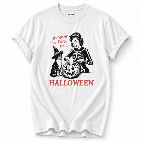 It’s Never Too Early for Halloween T-Shirt – Vintage Black Cat Summerween – Spooky Season Fans
