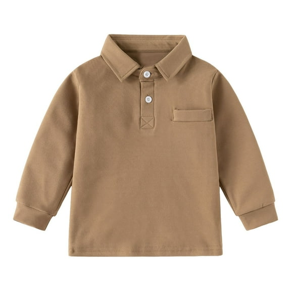 GXWEA Boys White Polo Toddler Boy Polo School Uniform Shirt With Long Sleeves For Boys And Girls A11 SHIRT Khaki 2-3 Years