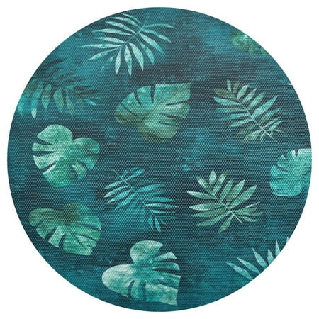 

Teal Tropical Leaf Pattern 4-Piece 15.4in Heat-Proof PVC Plate Mats Easy Cut and Clean for Family Use