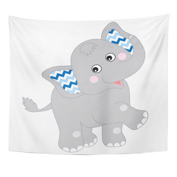 ZEALGNED Blue Cute Baby Elephant for Boy Gray Wall Art Hanging Tapestry Home Decor for Living ...