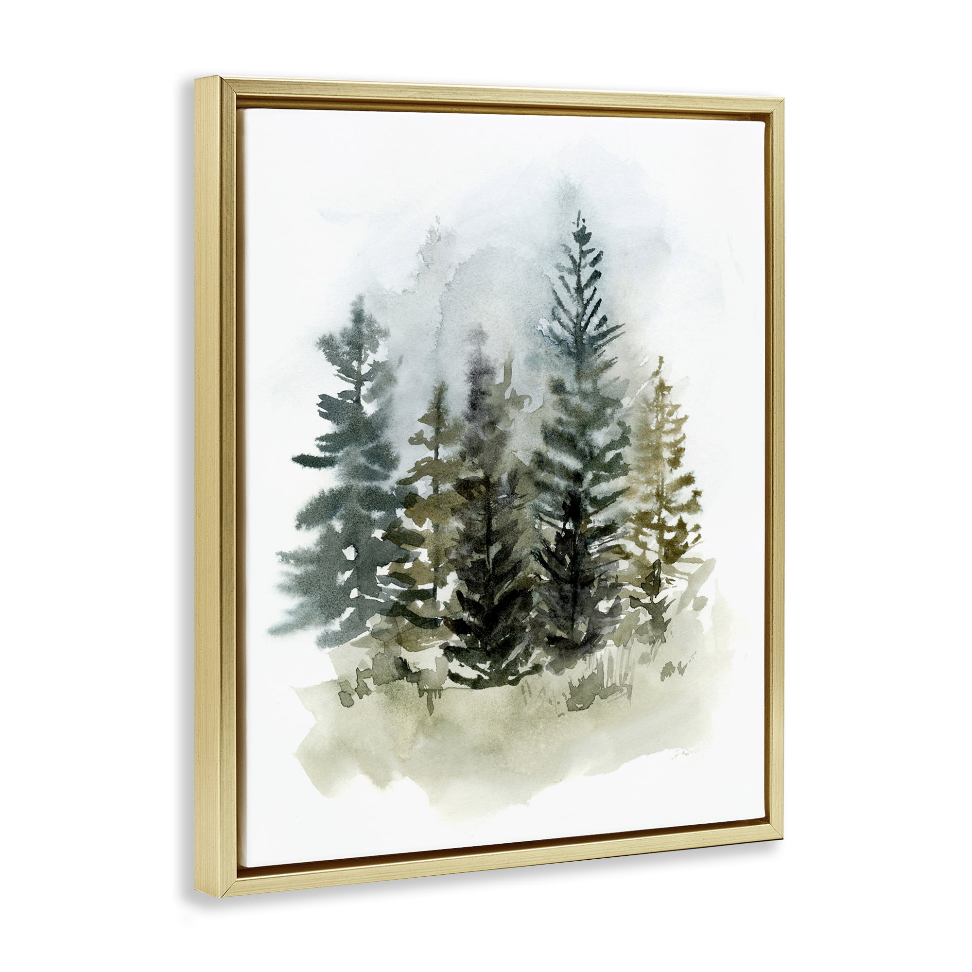 Stupell Industries Layered Woodland Trees Botanical & Floral Painting Gold Floater Framed Art Print Wall Art, 17 x 21