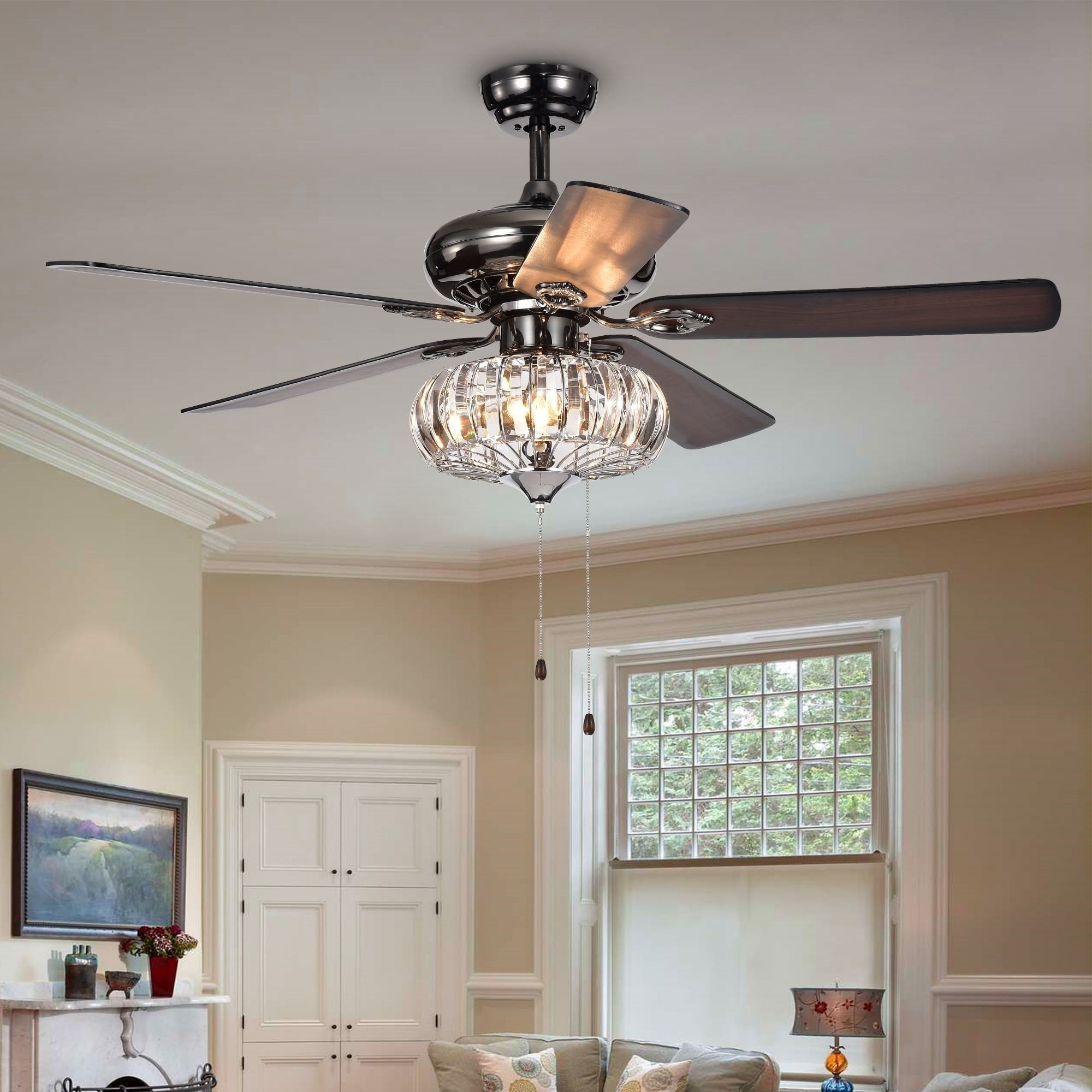 Chrysaor II 1-Light Crystal 5-blade 52-inch Pear Black Chrome Finish Ceiling Fan