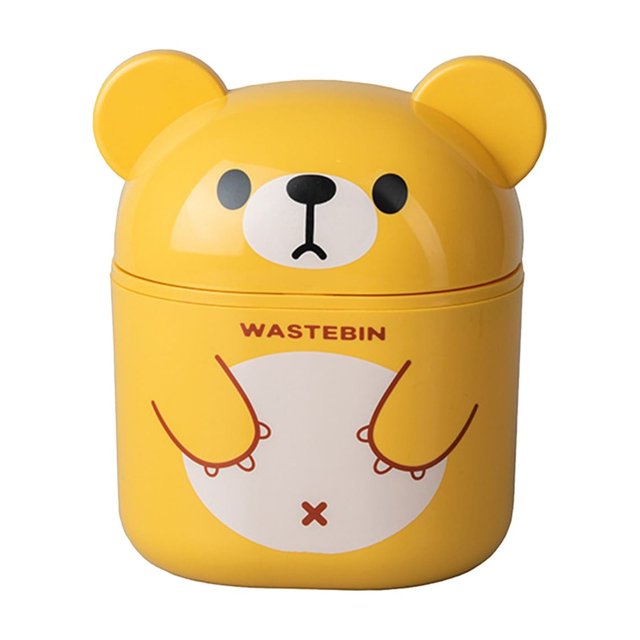 Btomtd avec Couvercle Rabattable Poubelle de Bureau Invention Maison Mini Taille Salon Chambre Bureau avec Couvercle Poubelle de Rangement Petits Animaux, Jaune