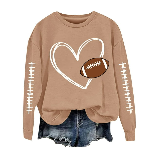WZXFASHION Chandails en Molleton de Football pour Femmes Mignon Imprimé Graphique Baseball Col Rond Manches Longues Automne Hiver Chandail Chandails en Molleton Offres du Jour Liquidation Chandail Col Rond