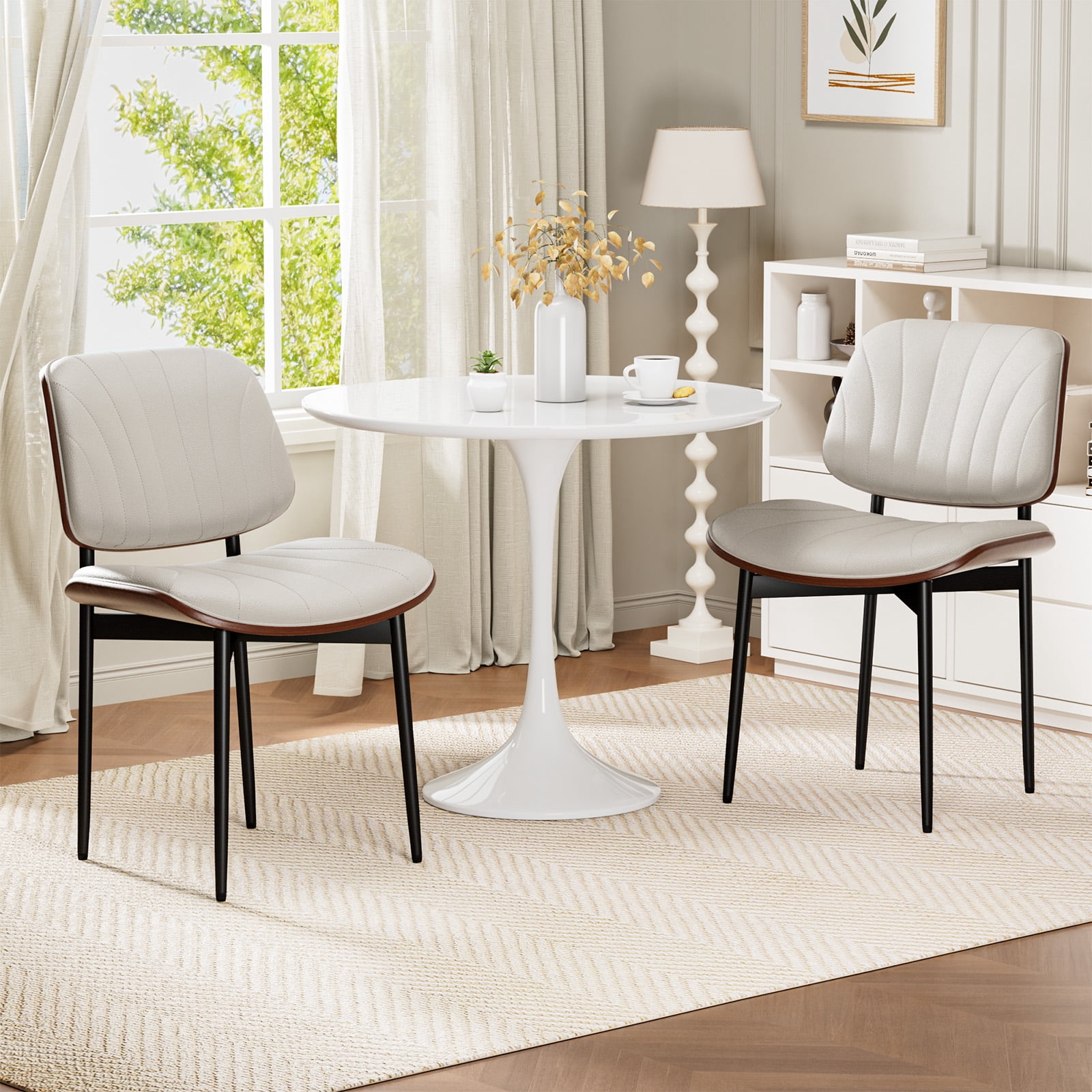 LainTene Modern Dining Room Chairs Set of 2, Faux Leather and Bentwood Design with Metal Legs, Ideal for Kitchen or Dining Space