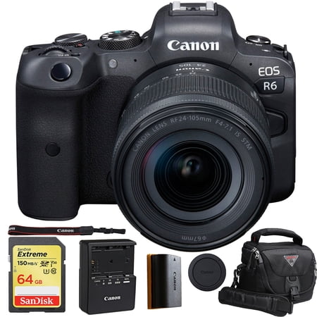 Canon EOS R6 Mirrorless Digital Camera with 24-105mm f/4-7.1 Lens Bundle with SanDisk 64GB Memory Card + Camera / Camcorder Case (3 Items)