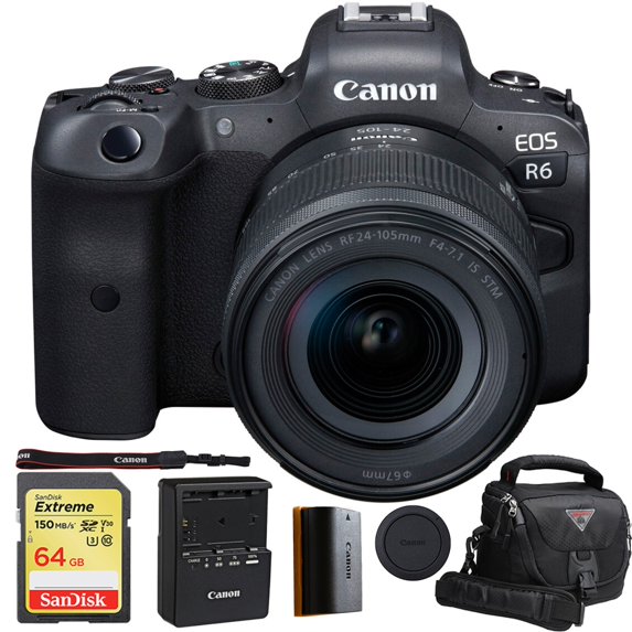 Canon EOS R6 Mirrorless Digital Camera with 24-105mm f/4-7.1 Lens Bundle with SanDisk 64GB Memory Card + Camera / Camcorder Case (3 Items)