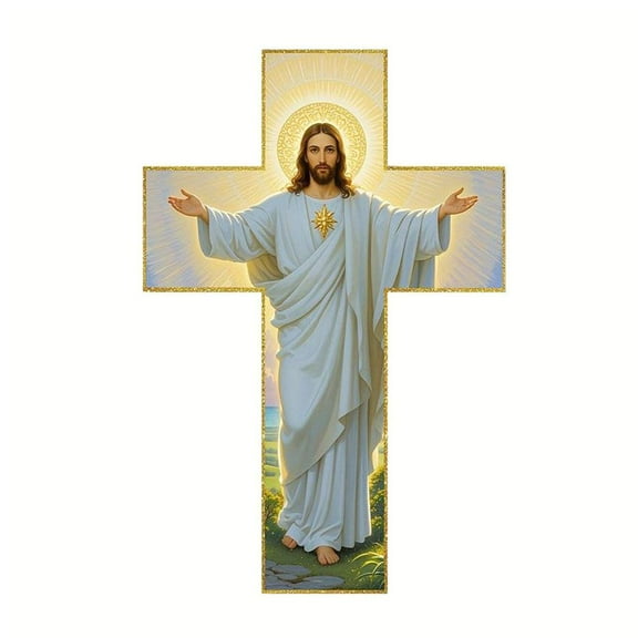 Pekkaxy Vintage Wooden Christ Wall Cross, Handcrafted Rustic Home Decor with Carving, Christian Home Blessing Art, Scripture-Inspired Cross for Living Room, Bedroom, Prayer Corner