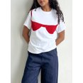thumbnail image 3 of Gupgi T-Shirts Blancs pour Femmes Soutien-Gorge Imprimé Manches Courtes Col Rond Tee Ample Tops d'Été Décontractés, 3 of 7