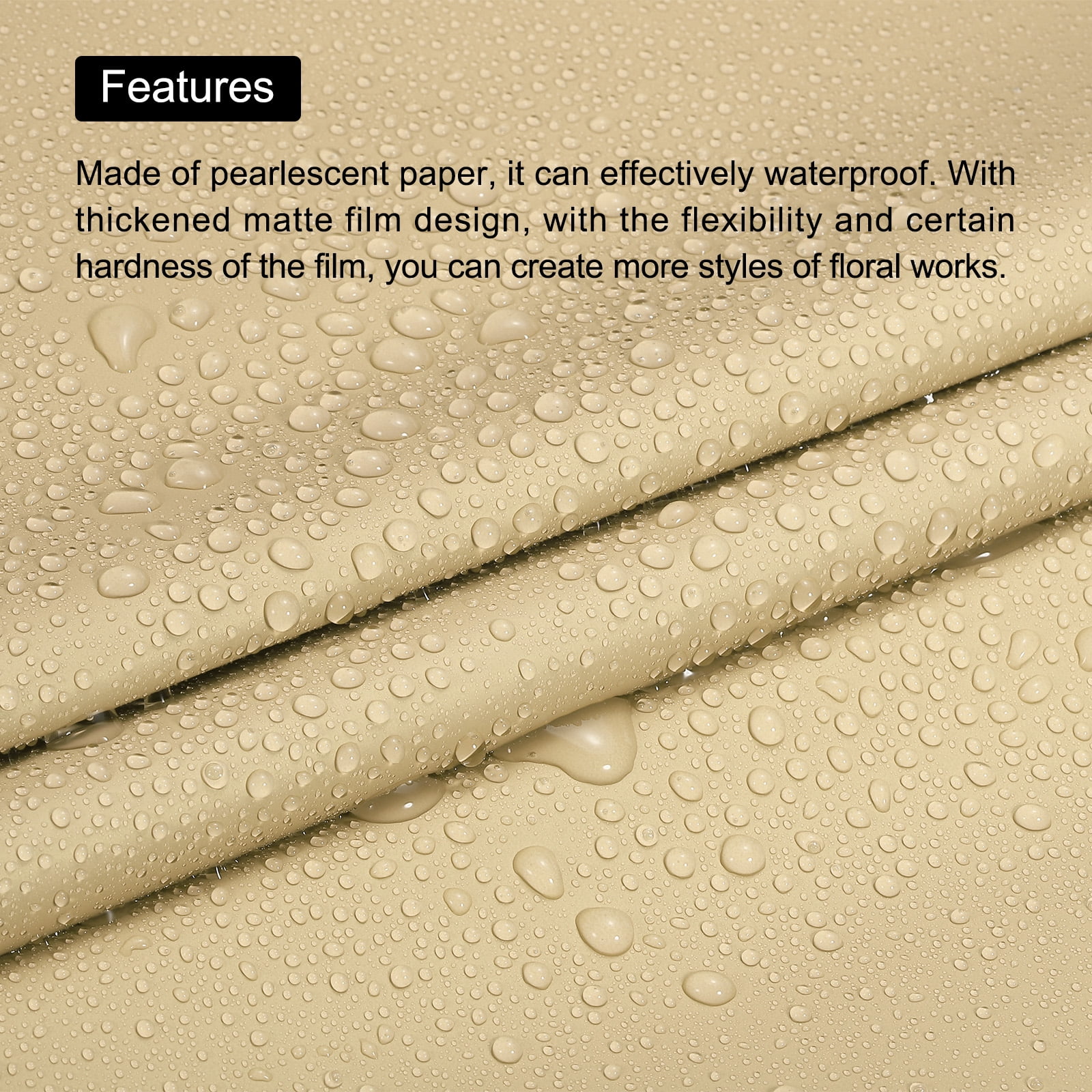Pearlescent Film Flower Wrapping Paper 22.8x22.8 Inch Waterproof Beige Pack of 20