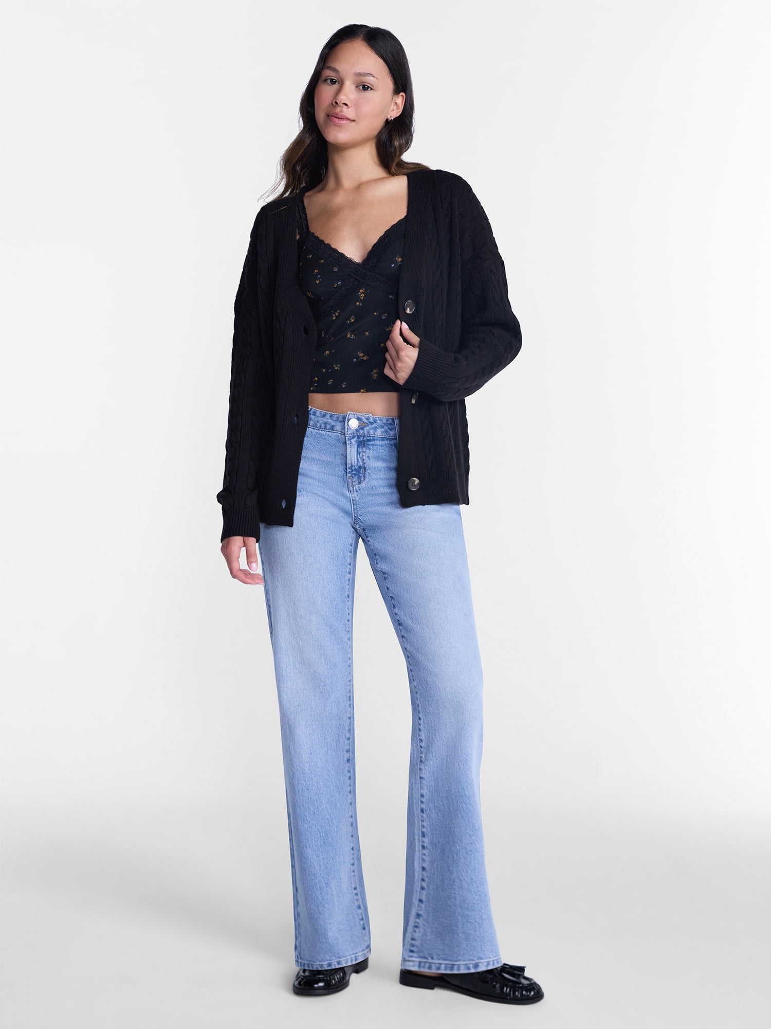 No Boundaries Cable Knit Grandpa Cardigan, Women's and Women's Plus XXS-4X