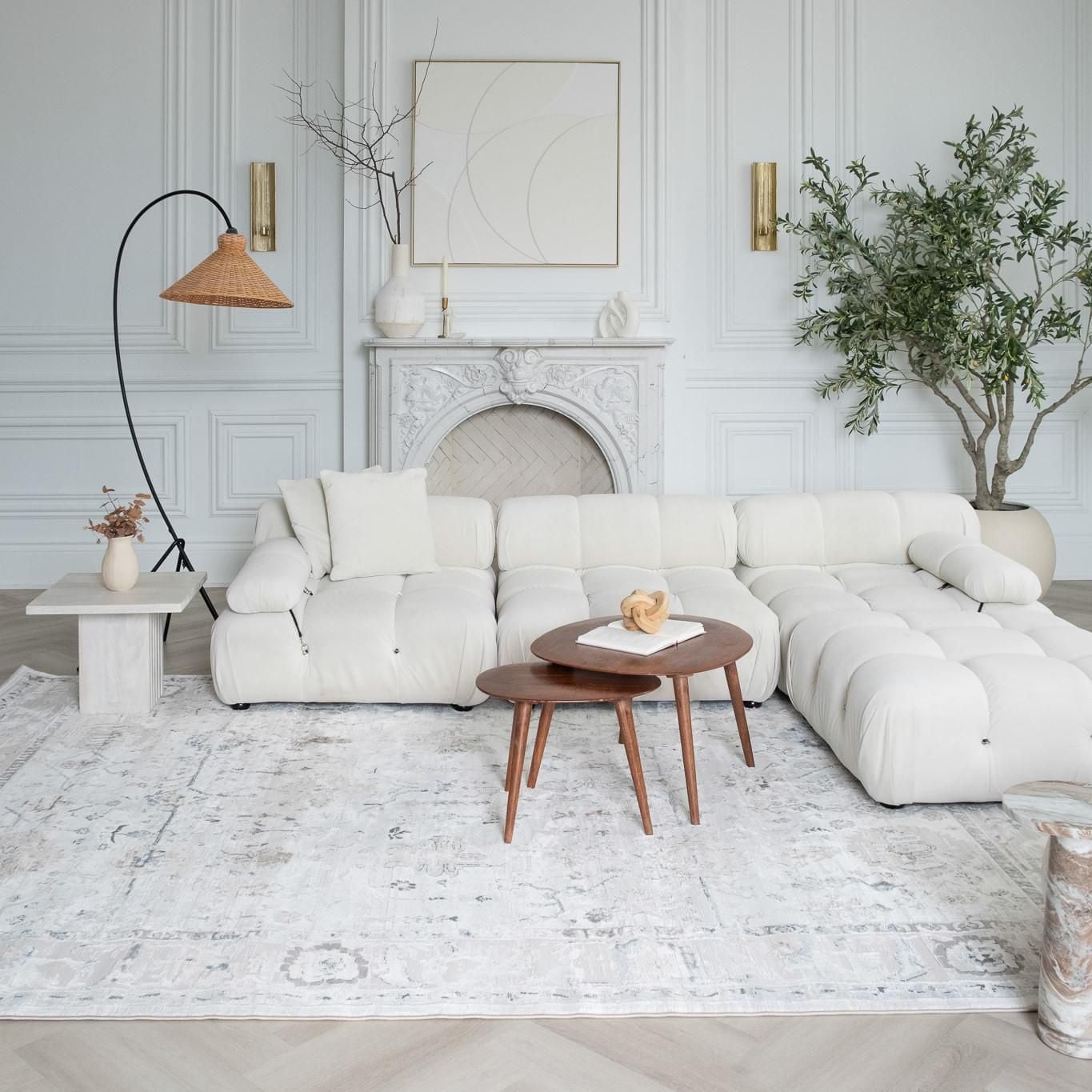 Tapis d'interieur scandinave Atlas Rug Branch, beige ivoire, effet vieilli - Salon, chambre