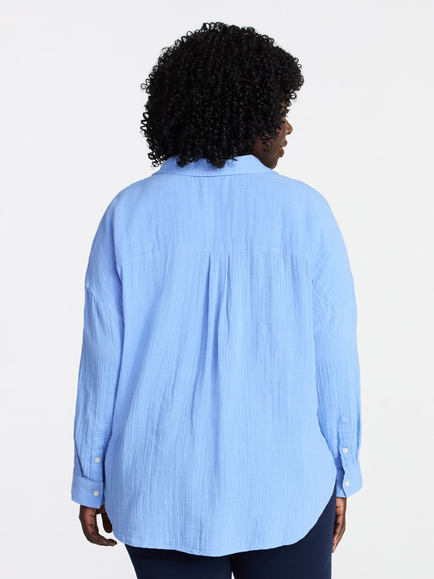 Terra & Sky Women's Plus Size Double Cloth Boyfriend Shirt, Sizes 0X-5X