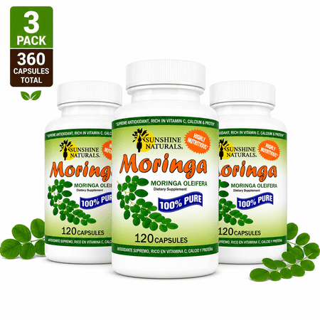 Sunshine Naturals Moringa Leaf Capsules, Moringa Oleifera Dietary Supplement, Vegan Capsules, Plant-Based Herbal Supplement, 360 Capsules, 3 Pack