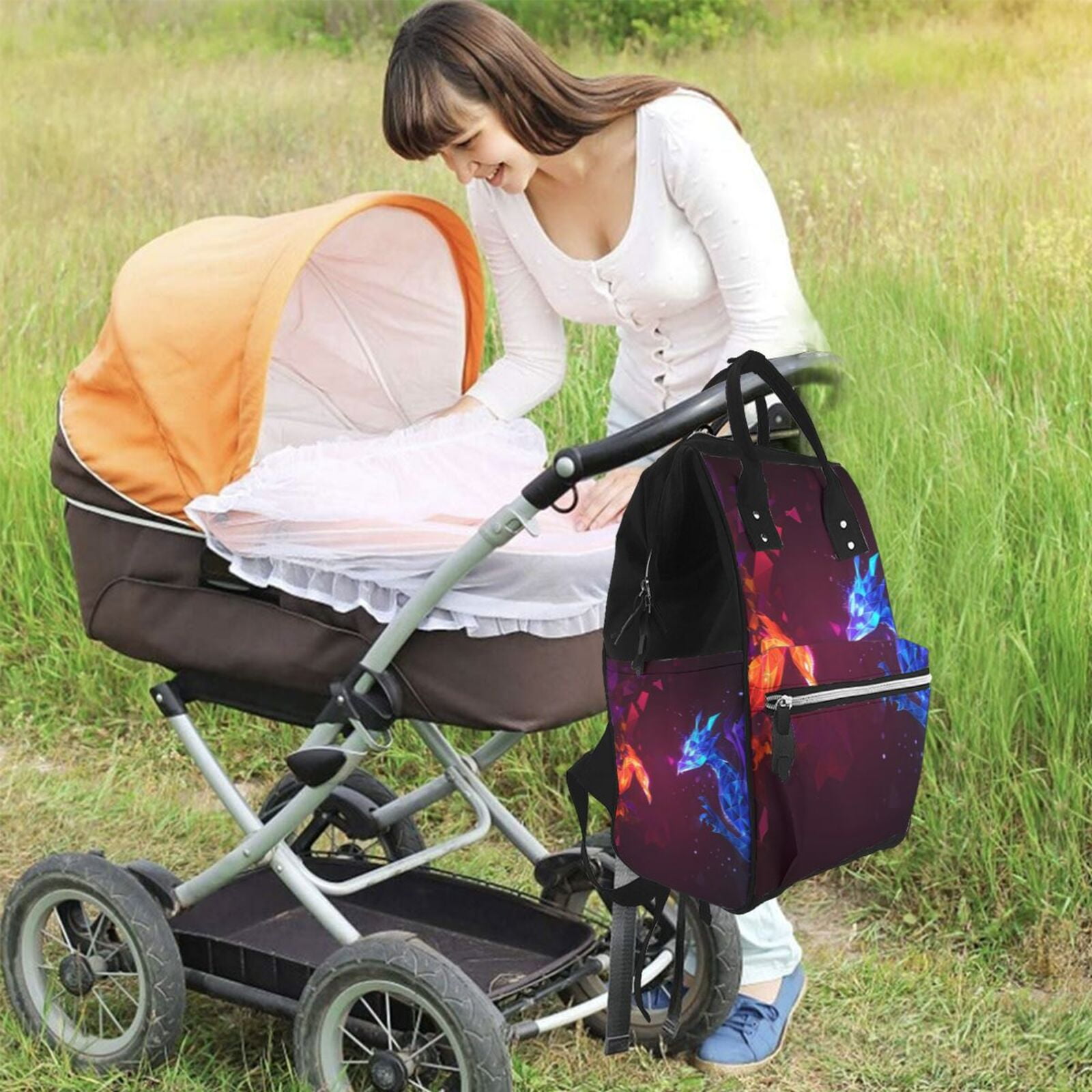 Fuzoiu Futuristic Red And Blue Bird Print Diaper Bag Backpack,Baby Essentials Travel Tote,Multi function Waterproof Diaper Bag, Travel Essentials Baby Bag - Unisex