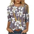 thumbnail image 2 of Amidoa Floral Women Tops Plus Size 3/4 Sleeve Gray Crewneck Graphic Tees Womens Shirts XL, 2 of 5