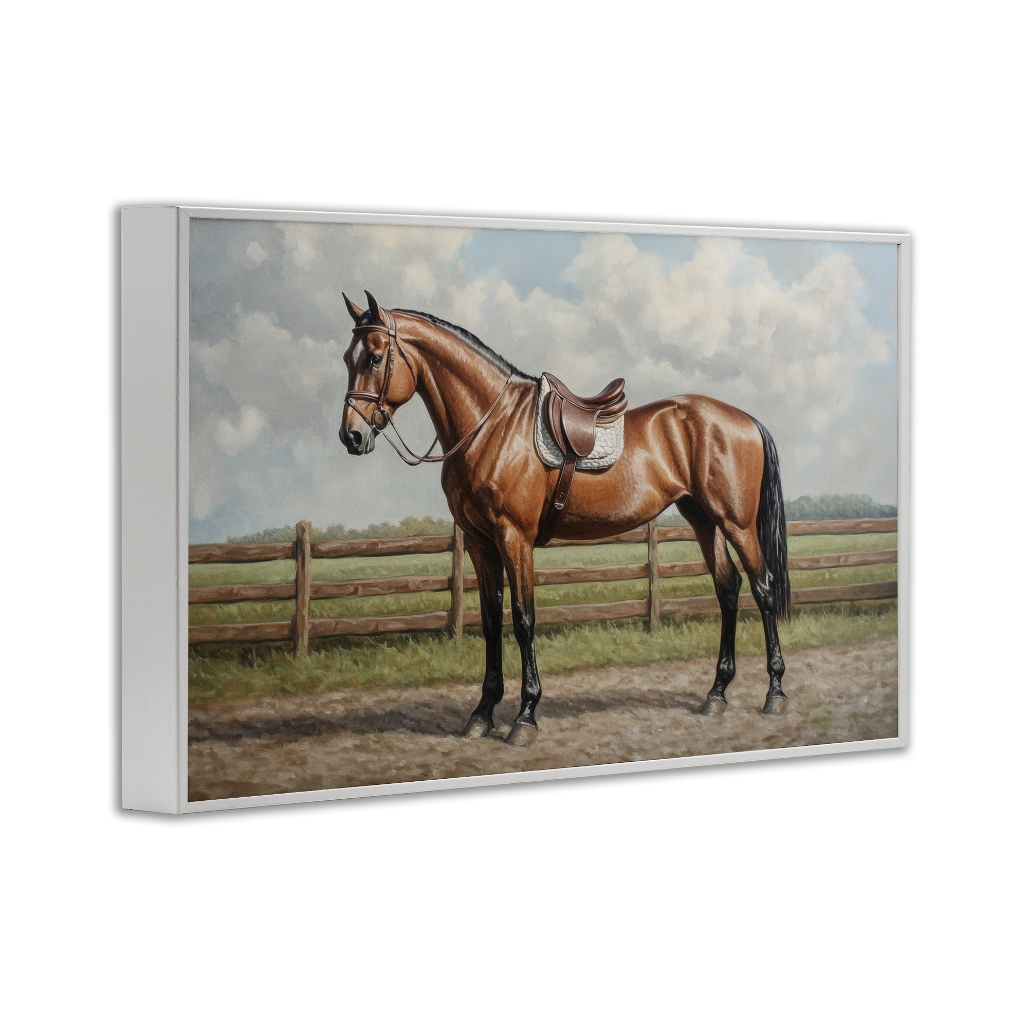 Stupell Industries Sunshine Pony on Farm Path White Framed Giclee Art, design by Petal Prints Design