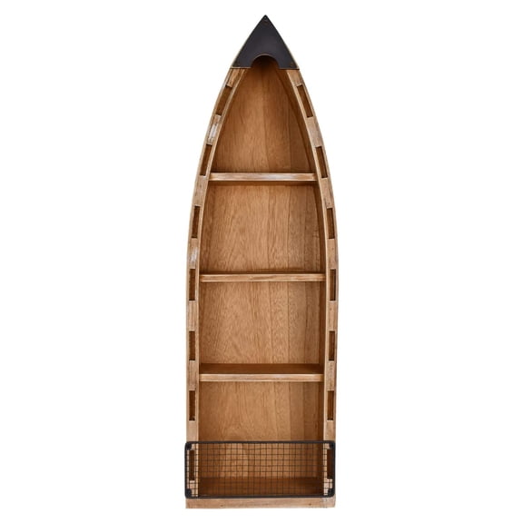 Wood Hanging Boat Shelf Nautical 3-Tiered Shelves Beach Themed Decorative Bookcase Wooden Wall Art Ornament Display Shelf