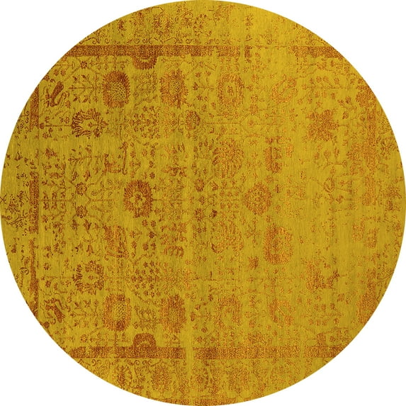 Ahgly Company Indoor Round Oriental Yellow Industrial Area Rugs, 3' Round