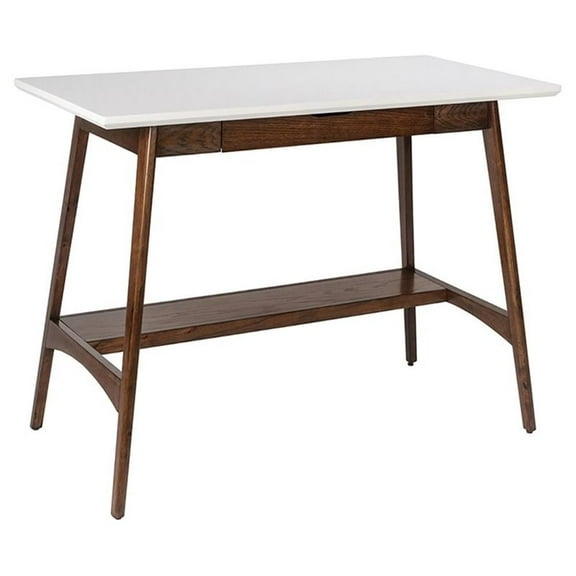 Pemberly Row Mid-Century MDF Rubber Wood Desk in Off White/Pecan