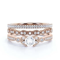 Trio Set 2.50 Carat Round Cut Diamond Moissanite Engagement Ring, Matching Wedding Band in 925 Sterling Silver With 18k Rose Gold Plating, Leaf Ring, Gift For her, Promise Ring, Anniversary Gift