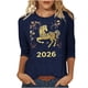 thumbnail image 3 of TaTaai Ladies 2026 New Year Festival Print 3/4 Sleeve Round Neck Blouse Casual Top Holiday Celebration Party Attire Gift, 3 of 5