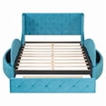 thumbnail image 5 of [Luckynote]Upholstered Platform Bed Queen Size Storage Velvet Bed with Wingback Headboard and 1 Big Drawer,2 Side Storage Stool(Blue), 5 of 10