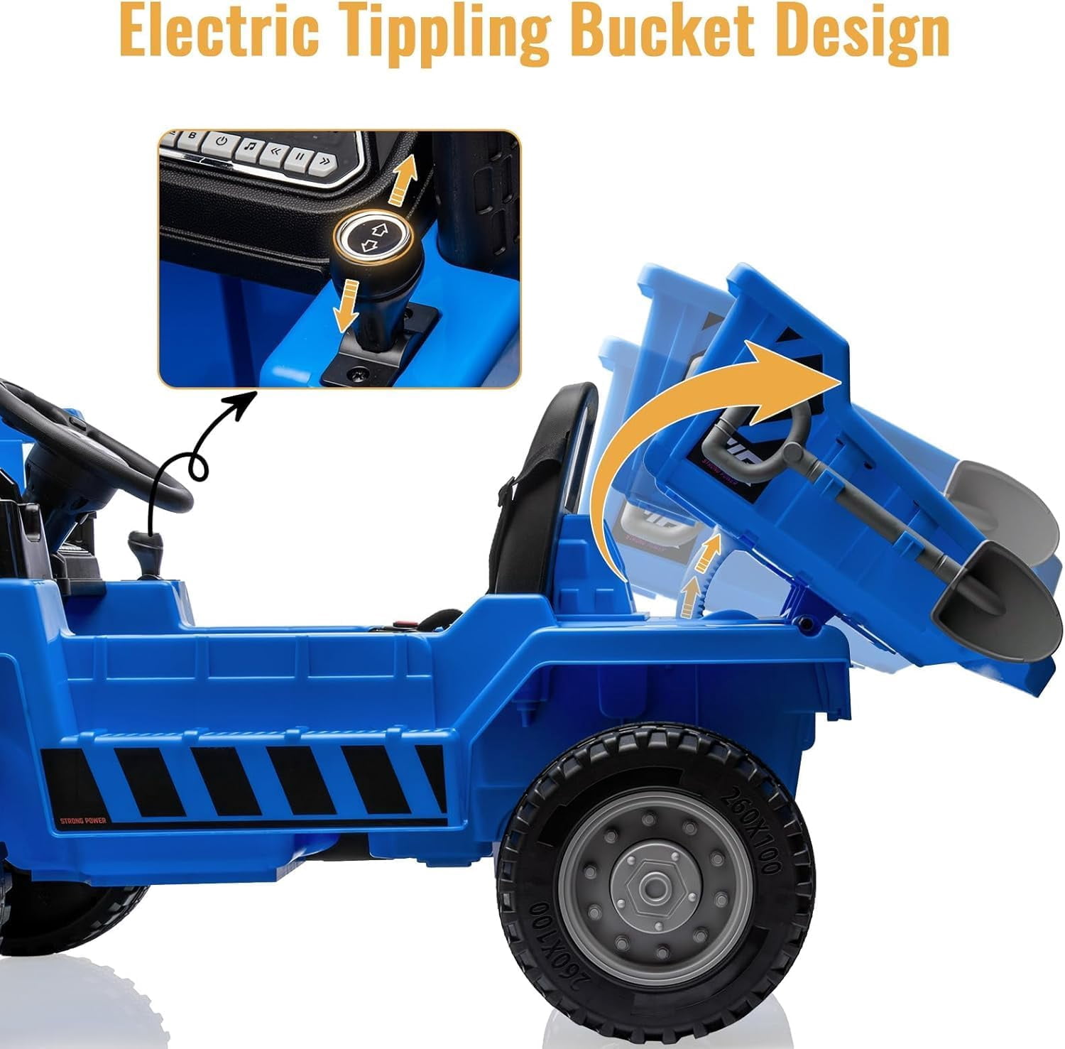 M optimized 12V Kids Electric Ride On Dump Truck Ride On Car Construction Vehicles with Remote Control, Electric Dump Bed and Extra Shovel, Music Player, for 3-8 Year Old Kids