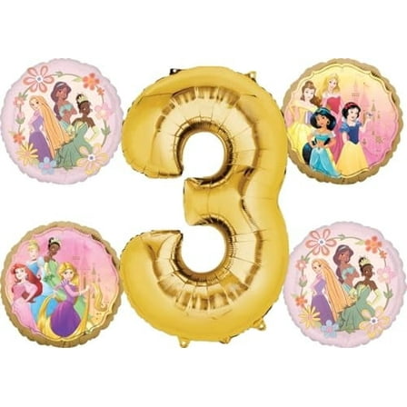 Princess Theme 3rd Birthday Party Supplies 5pc Balloon Bouquet Decorations