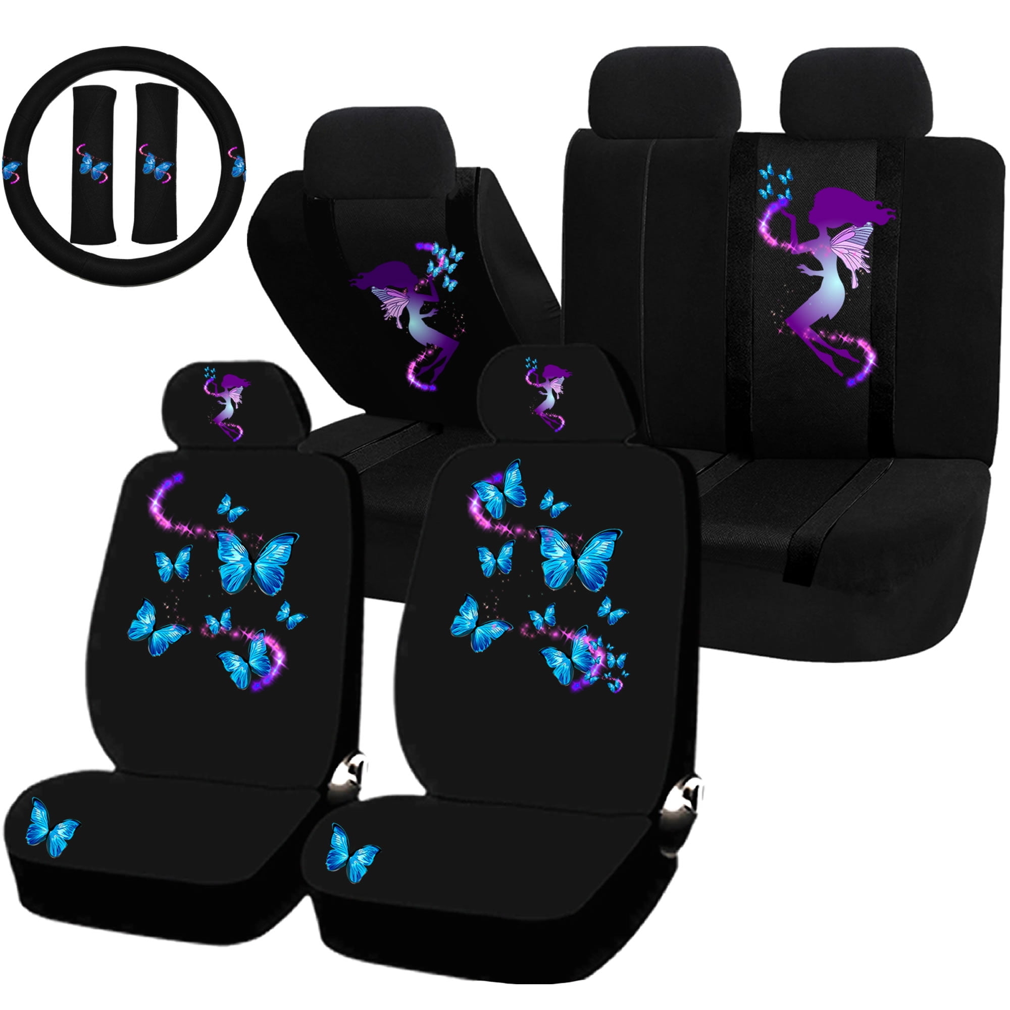 Butterfly Car Seat Covers Girly Full Set for Women Gifts Universal Front an...
