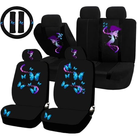 22PC Fairy Butterfly Magical Blue Purple Seat Covers & Steering Wheel Set Universal Car Truck (Best Truck Seat Covers)