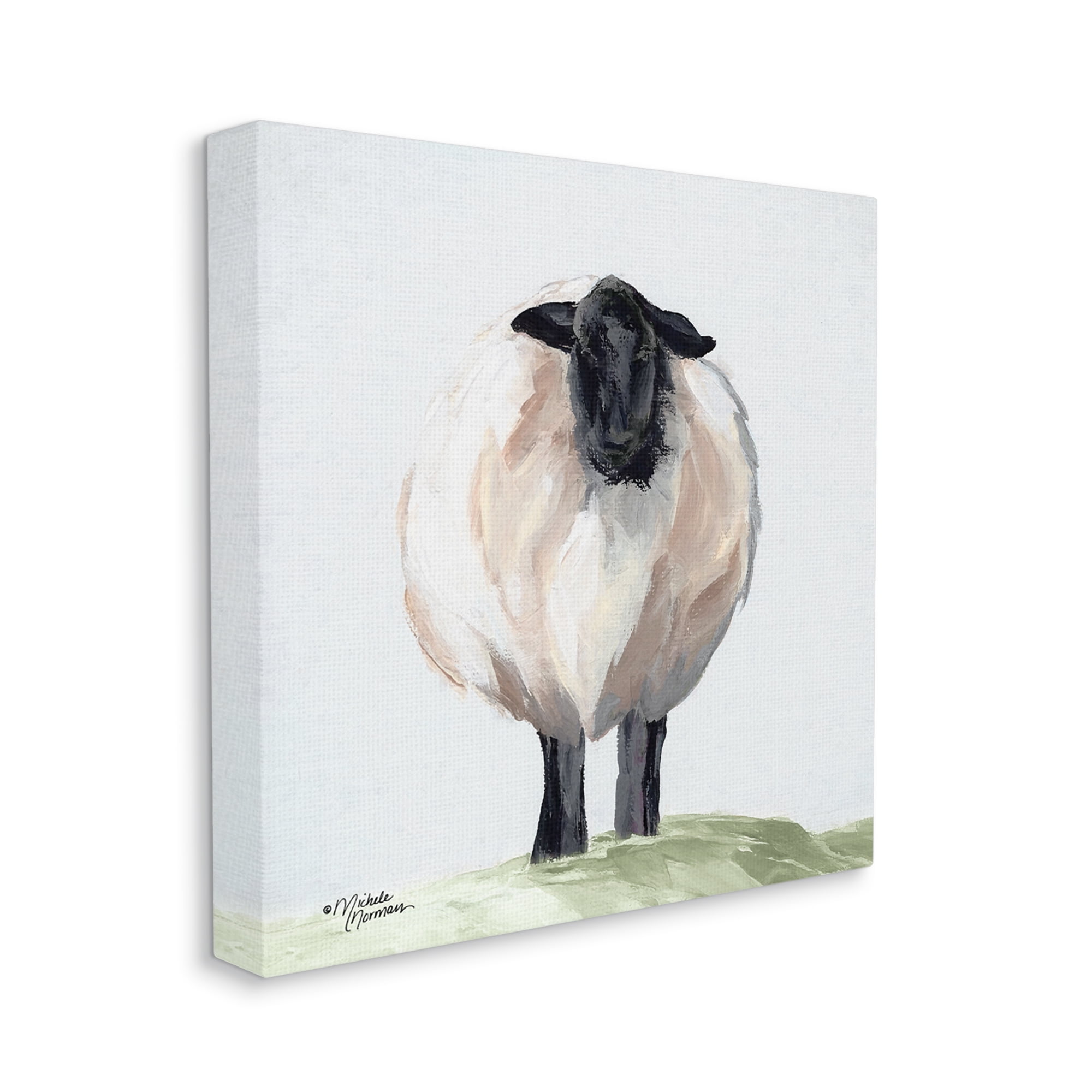 Stupell Farmhouse Fuzzy Sheep Portrait Animals & Insects Painting Gallery Wrapped Canvas Print Wall Art